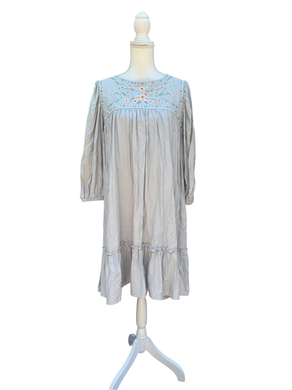 Light Gray Embroidered Peasant Dress